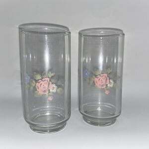 Pfaltzgraff Clear Glasses with Pink and Blue Floral Design